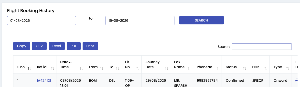 FareFix booking history
