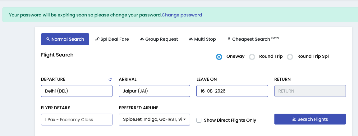 FareFix flight search